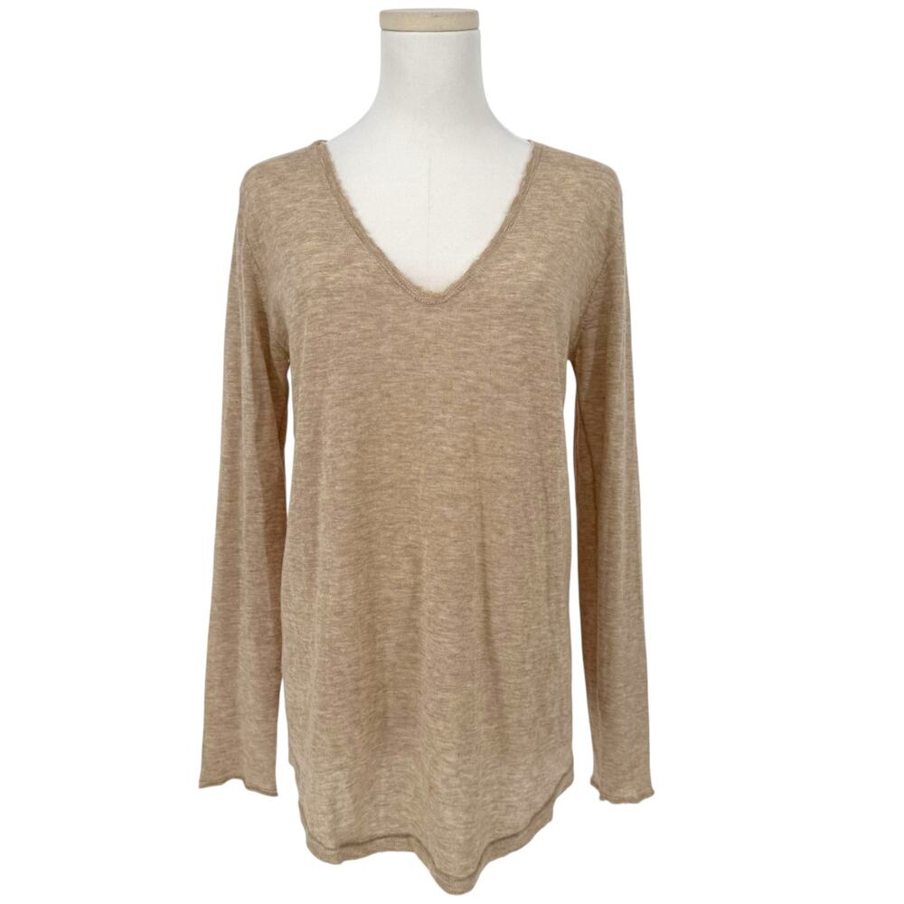 Zadig & Voltaire Cashmere Pullover Sweater Women M Beige Neutral V-Neck Casual